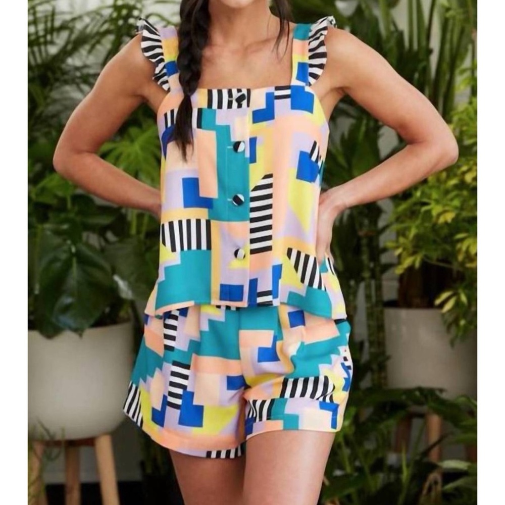 CROSBY by Mollie Burch Dylan Palmer Print Geometric Tank Top Blouse \\ XS